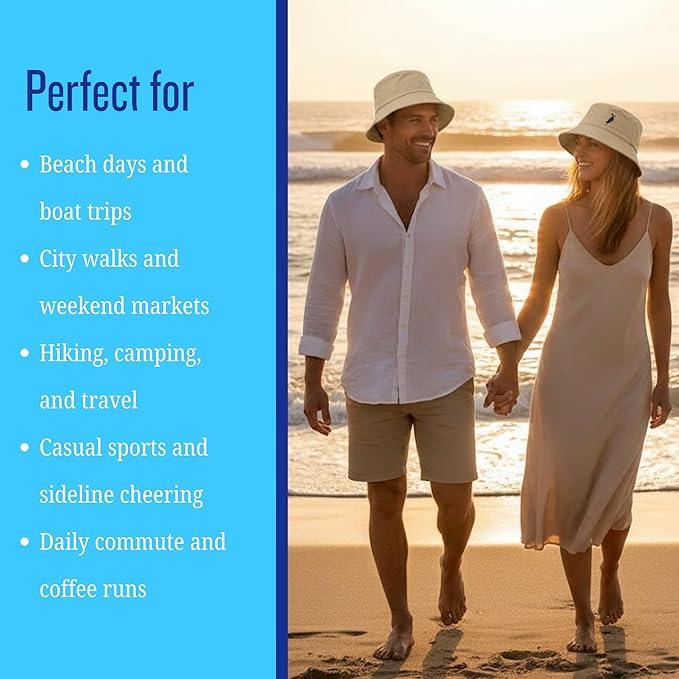 Bucket Hat, Adjustable Cap with Buckle Closure - Eco-Friendly Organic Cotton for Men and Women (Beige)