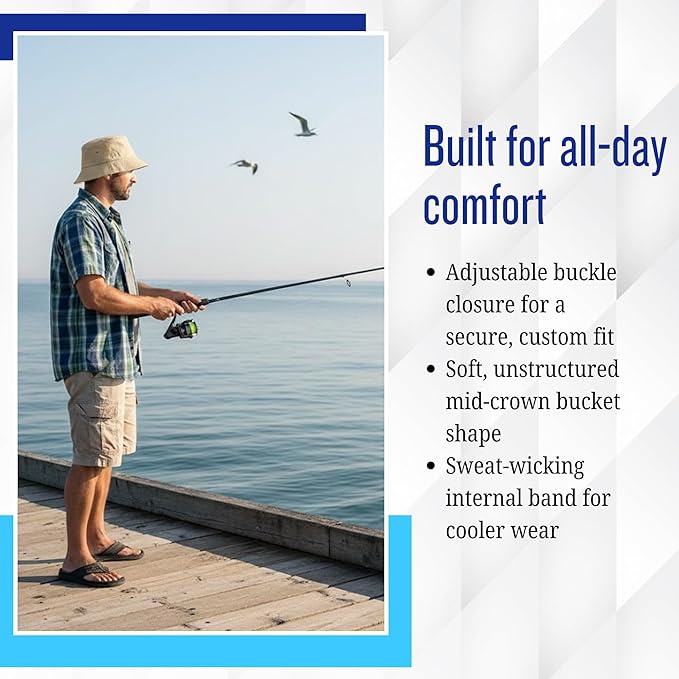 Bucket Hat, Adjustable Cap with Buckle Closure - Eco-Friendly Organic Cotton for Men and Women (Beige)