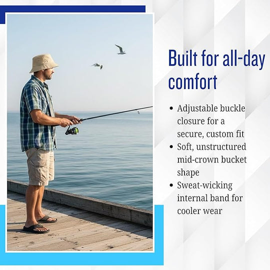 Bucket Hat, Adjustable Cap with Buckle Closure - Eco-Friendly Organic Cotton for Men and Women (Beige)