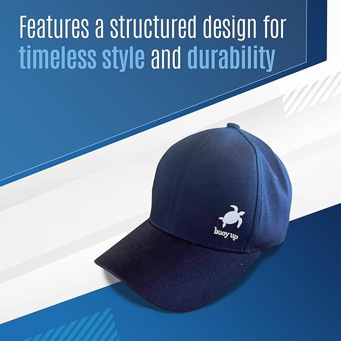 Buoy Up Recycled Cotton Baseball Cap - Structured, Machine Washable Regular Fit Plain Baseball Hat with Buckle Closure - Sustainable Casual Fashion Sports Hat for Men & Women(Navy Blue)