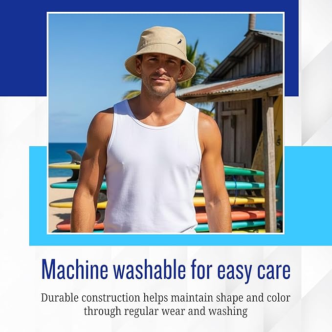 Bucket Hat, Adjustable Cap with Buckle Closure - Eco-Friendly Organic Cotton for Men and Women (Beige)