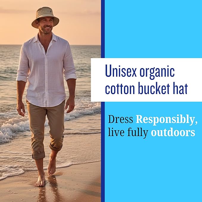 Bucket Hat, Adjustable Cap with Buckle Closure - Eco-Friendly Organic Cotton for Men and Women (Beige)