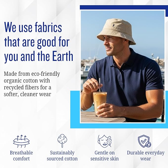 Bucket Hat, Adjustable Cap with Buckle Closure - Eco-Friendly Organic Cotton for Men and Women (Beige)