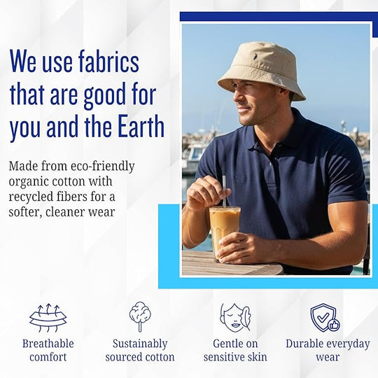 Bucket Hat, Adjustable Cap with Buckle Closure - Eco-Friendly Organic Cotton for Men and Women (Beige)